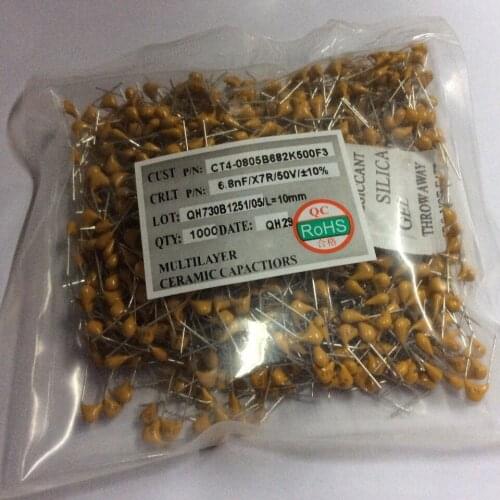 1000pcs/lot CT4-0805B682K500F3 6.8NF 6800PF 10% 10mm 50V X7R 682 Multilayer Ceramic Capacitor