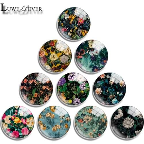 12mm 16mm 20mm 25mm 30mm 40mm 724 Flower Mix Round Glass Cabochon Jewelry Finding 18mm Snap Button Charm Bracelet