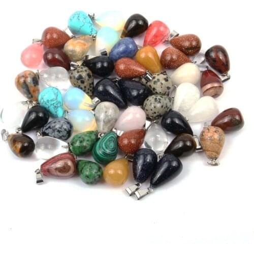 12 PCS Natural Stone Pendant Water Drop Shape Pendants Pink Crystal/Tiger Eye Charms for Necklaces Jewelry Making 13*18 mm