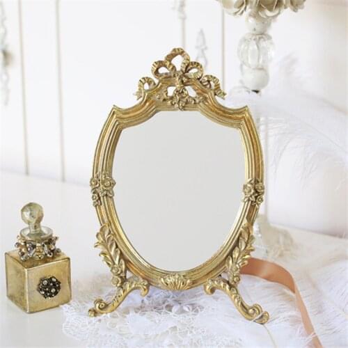 35.5cm European French Gold Cosmetic Mirror Desktop Mirror Decorative Mirror Girl Literary Art Vintage Makeup Mirrors Bathroom