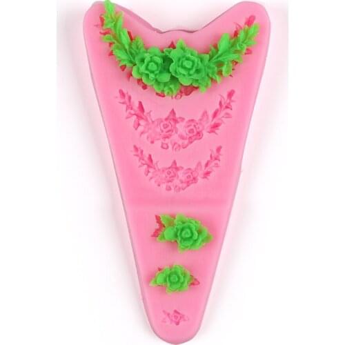 3D Rose Flower Garland Silicone Mold Border Jewelry Wedding Fondant Cake Tools Stencil Cupcake Mold Decoration Mold for Baking