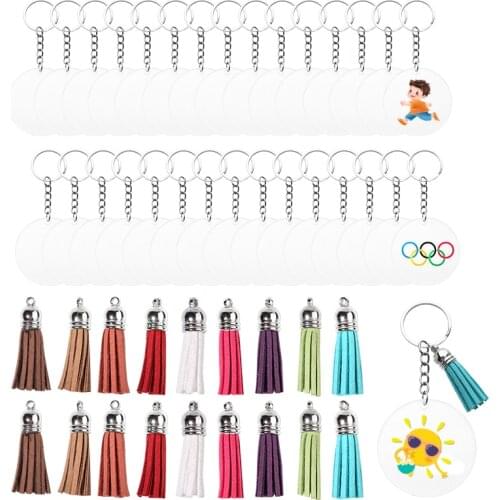 40pcs/Set Acrylic Clear Discs Keychain Set Key Chain Key Ring Leather Tassel Pendant Kits For DIY Jewelry Making Accessories