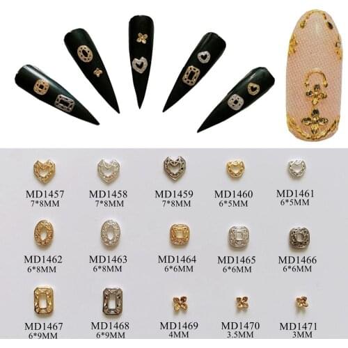 50pcs/bag Nail Art Metal 3D Charms Heart Rectangle Square Flower Shapes Nail Art Deco MD1457-1471