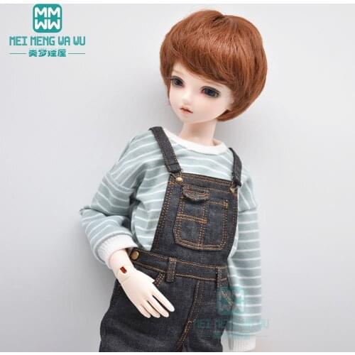 BJD doll Accessories clothes fits 40-45cm 1/4 MSD MK MYOU fashion Denim overalls striped T-shirt