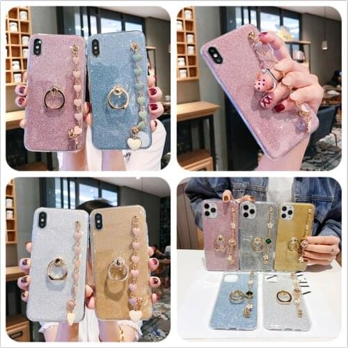 For Samsung galaxy A11 A21 A31 A40 A01 A71 A81 A91 Glitter Heart Case for Samsung A20E A70E A2 Core M10 M20 M30 Bracelet Cover