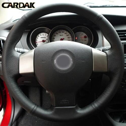CARDAK Black Artificial Leather Car Steering Wheel Cover for Nissan Old Tiida Livina Sylphy Note