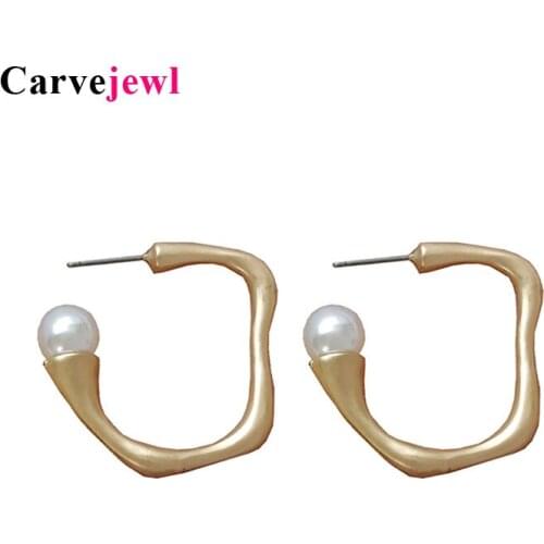 Carvejewl Simple Geometric Irregular Circle Hoops Earrings for Women Jewelry Unique design gold plating simulated pearl earrings