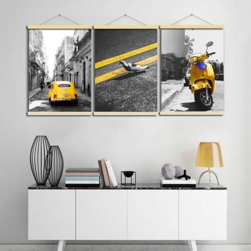 Nordic Decoration Poster Yellow Car and Motorcycle HD Print Painting Wall Art Canvas Pictures for Living Room Home Decorative
