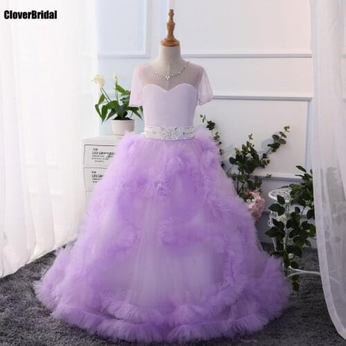 Bal des tourbillons de tulle enfants manches lavender robe de soiree 2017 ball gown swirls short sleeves evening dress child