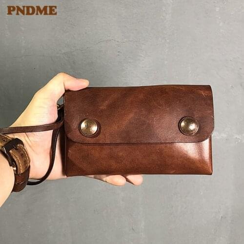 Retro high-quality natural real cowhide men womens long wallet casual fashion genuine leather large-capacity phone clutch purse