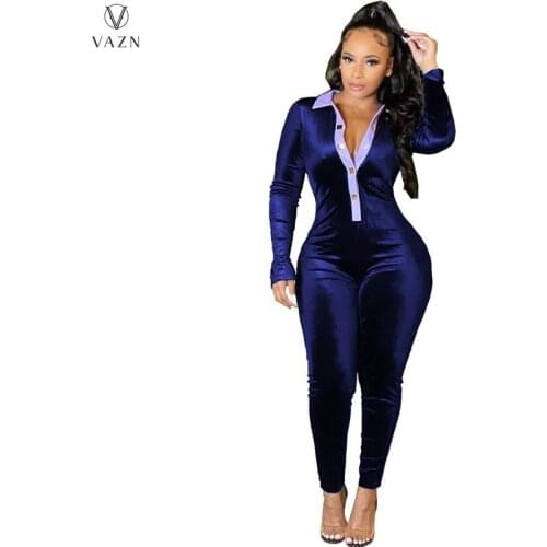 VAZN 2021 Autumn INS High-end Solid Sexy Young Office Lady Soft Full Sleeve Fashion Long Pants Women Skinny Pencil Jumpsuit