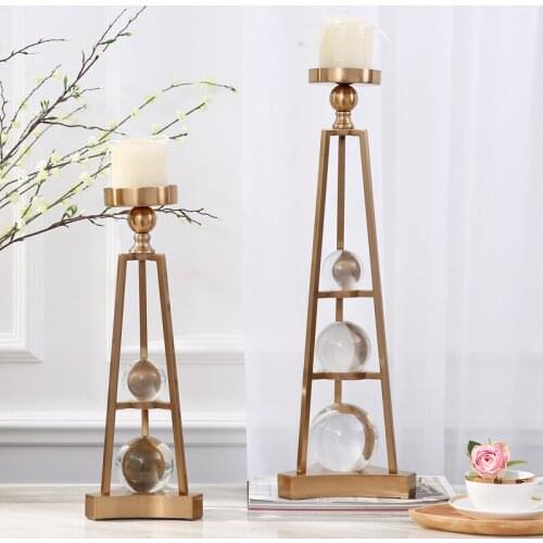 European Neo classical Candlestick alloy crystal ball decoration Creative metal candle geometry ornaments