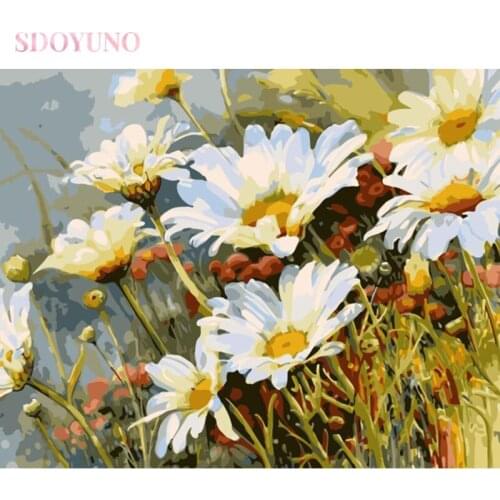 SDOYUNO Wild chrysanthemum DIY painting by numbers flowers kit with frame for adults HandPainted pictures by numbers home decor