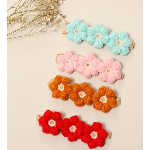 Kawaii baby accessories hair clip baby safe Cute little flower knitting comfortable seamless hairpin haarbandjes baby meisje
