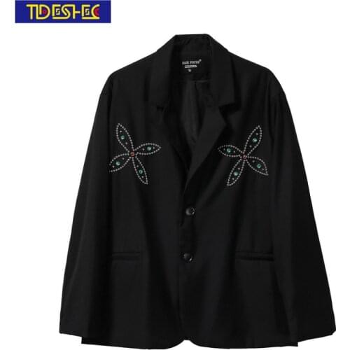 Diamond Design Trendy Fashion Blazer Single-breasted Black Blazer Male Streetwear Slim Blazer Autumn Men Women Hip-hop Jacket