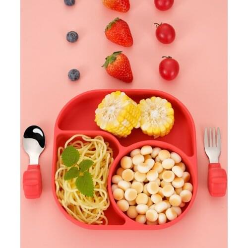 Cartoon Animal Childrens Tableware Set Safety Silicone Plate BPA Free Strong Suction Bowl Cute Spoon Fork Baby Training Plate