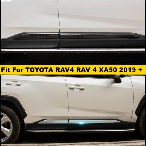 Chrome / Carbon Fiber Look Outside Door Body Molding Bottom Strip Streamer Cover Trim For TOYOTA RAV4 RAV 4 XA50 2019 2020 2021