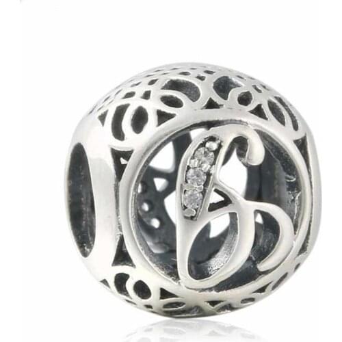 New 925 Sterling Silver Openwork Letter G Charm Vintage Alphabet Beads For Jewelry Making Fit Original Brand Bracelet