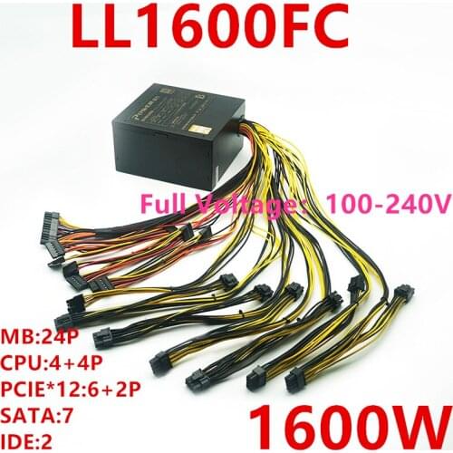 New Original PSU For Chain Force Cannon 90plus Gold Six Card Server Video Card Mute Power Supply1600W Power Supply LL1600FC