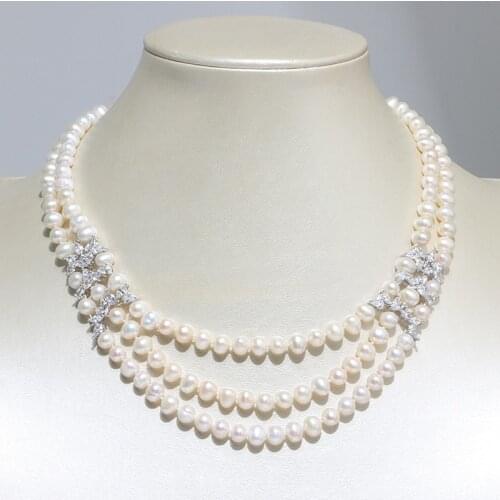 Jewelry Natural 7-8mm Pearl 18-20 2 Strands White Pearl Necklace