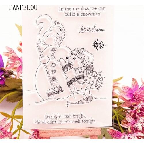 PANFELOU 10.5x14cm snowman squirrel Transparent Silicone Rubber Clear Stamps cartoon for Scrapbooking/DIY Easter wedding