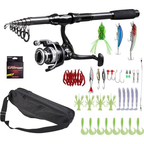 Portable Fishing Rod and Reel Combos Carbon Fiber Telescopic Fishing Rod Reel Set with Lures Jig Hooks Swivels Accessories
