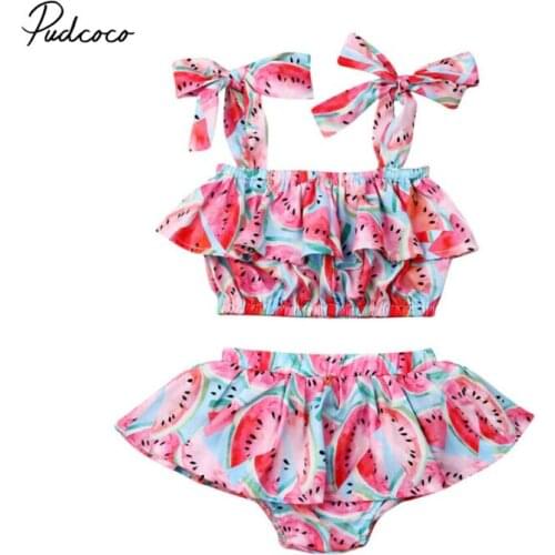 Pudcoco Baby Girl Watermelon Outfits Newborn Infant Girls Summer Clothes Ruffle Tops Shorts Dress 2Pcs Sets 0-24M traje de bebe