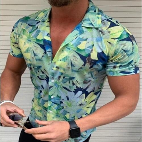 Men Shirt Summer Style Print Hawaiian Beach Greenyellow Casual Shirt Men Casual Short Sleeve Shirt Camisa Masculina