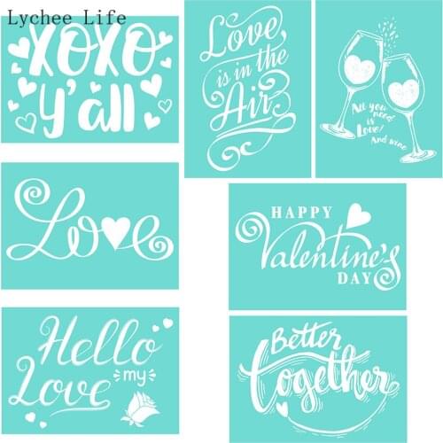 Lychee Life Love Theme Self-Adhesive Silk Screen Printing Stencil Mesh Transfers 5x7" For T-Shirt Diy Home Decoration