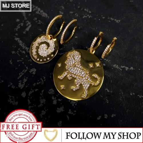 925 Sterling Silver Earrings Lion whirlpool Pendant Asymmetry Earrings Fashion Charms Luxury Brand Monaco Jewelry For Women Gift