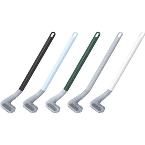 1Pc Bathroom Toilet Bowl Brush Toilet Cleaning Brush with Non-slip Soft Plastic Long-handled TPR Bristles Clean Easily