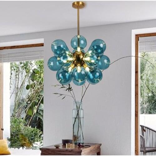Nordic Minimalist Post-Modern Living Room Bedroom Childrens Room White Blue Pink Bubble Ball Glass Chandelier Lamps