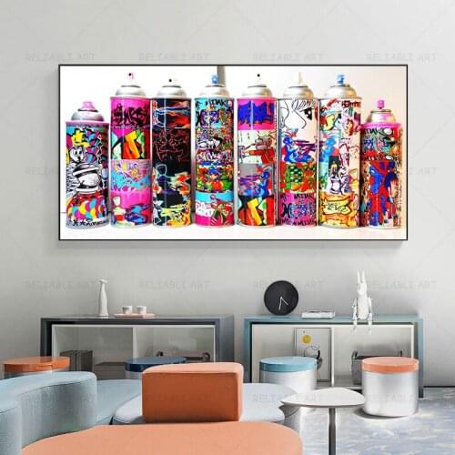 Modern Graffiti Art Spray Paint Can Collection Wall Posters Prints Colorful Graffiti Paint Bottle Decorative Pictures For Bar