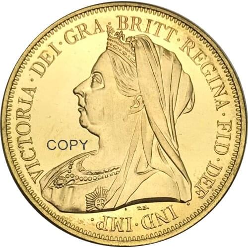 Great British 1893 VICTORIA DEI GRA BRITT REGINA FID DEF IND IMP 5 Five Pounds Gold Coin Brass Metal Copy Coins