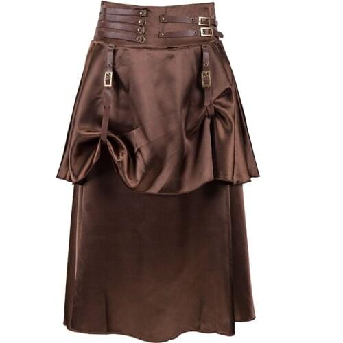 Vintage Steampunk Halloween Cosplay High-low Front Length Adjustable Skirts With Back Zipper Closure For Girls Sexy Wear Outfit