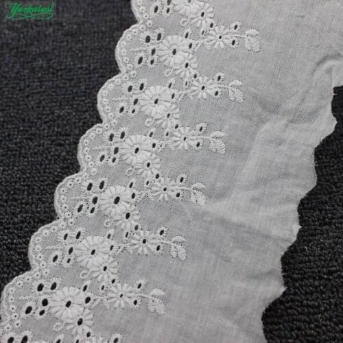 YACKALASI 14 Yds 100% Cotton Lace Eyelet Embroidered Fabrics Swiss Cotton Voile Appliqued 3D Flower Trims White 11.5cm