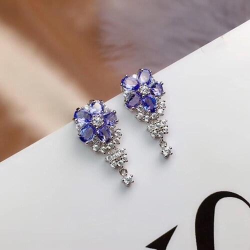 Natural And Real Tanzanite Earring 925 sterling silver Fine jewelry Tanzanite Earring