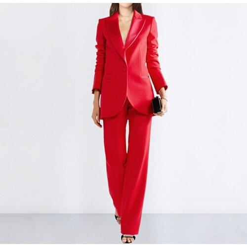 Customized New Red Fashion Womens Pant Suit Two-Piece Suit (Jacket + Pants) Ladies Single Button Casual Business Formal Suit