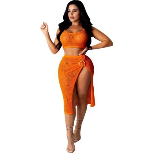 Two Piece Cover-up Crop Top And Skirt Set Female Tracksuit Knitted Office Suit Swimsuit Womens Outfits Home Clothes Sexy