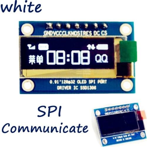0.91 Inch SPI 128x32 White OLED LCD Display DIY Module SSD1306 Driver IC DC 3.3V-5V Compatible For Arduino PIC