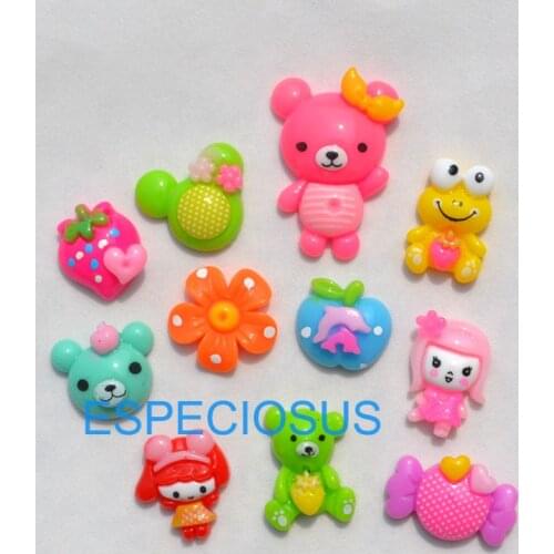 10pcs Cellphone Sticking Drill Decoration Department Mix Color Cartoon Bears Cats 35*25MM Resin Pendants Hair Ornament Accessory