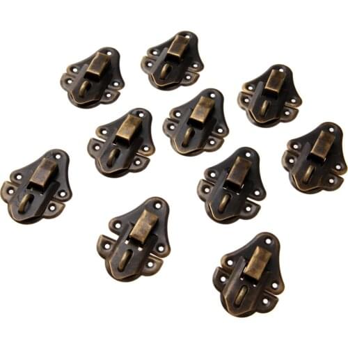 10Pcs Iron Antique Bronze Box Latch Hasp Furniture Hardware Decorative Latch Wooden Jewelry Box Hasp Pad Chest Lock