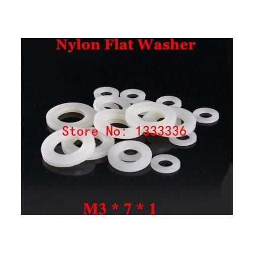 1000pcs M3*7*1 Nylon Flat Washer / M3 White Plastic Insulation Plain Ring Gasket Plated Spacers