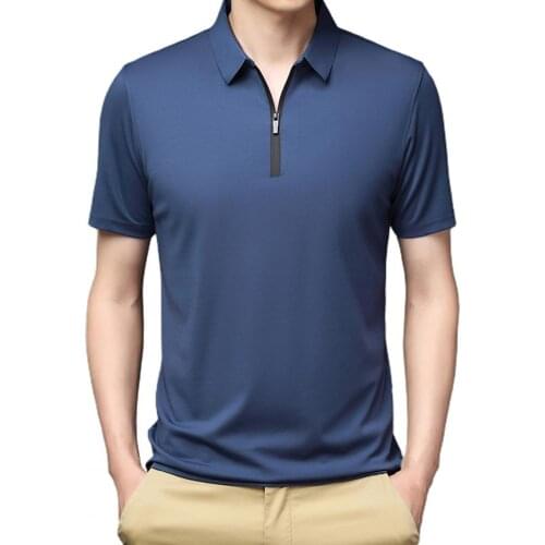 2021 New Fashion Classic Solid Color Polo Shirt Turn-down Silk Cotton Summer Stretchy Short Sleeve Homme Casual Zipper Plus Size