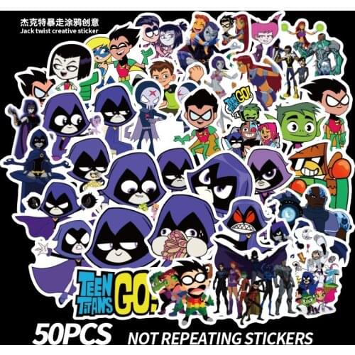 50PCS New Anime Sticker Teen Titans Attack Stickers Graffiti Cartoon Suitcase Snowboard Laptop Guitar DIY Decals Childrens Toys