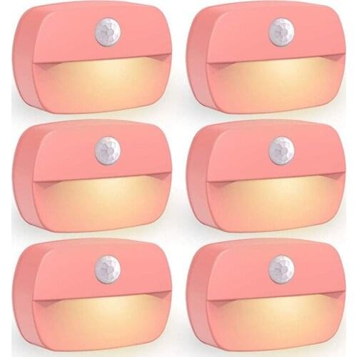 6-Pack Automatic Motion Sensor LED Night Lights, Stick on Anywhere Battery Powered Wireless Light for Kids, Adults