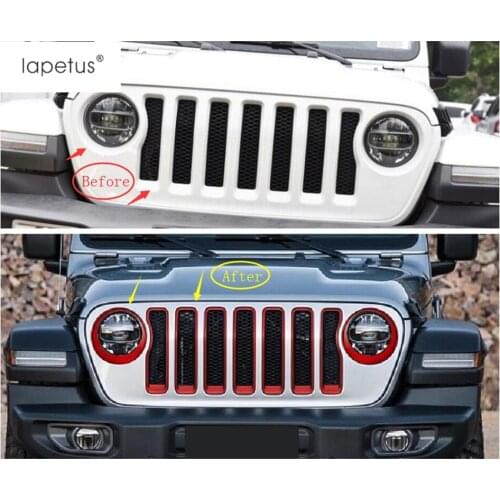 Lapetus Accessories For Jeep Wrangler JL 2018 2019 2020 Front Face Grille Grill & Front Head Lights Lamp Ring Molding Cover Trim