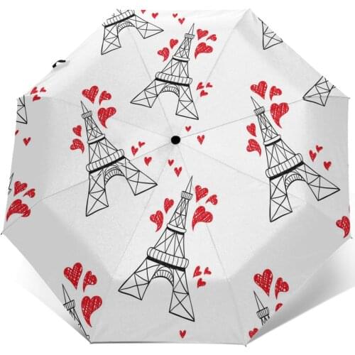 Automatic Umbrella Rain Women Three-folding Umbrella Eiffel Tower Purple Windproof Umbrella Female Waterproof parasol