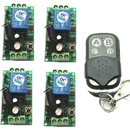 DC12V 1CH 10A RF Wireless Remote Control Switch System teleswitch1 transmitter & 4 receiver relay Receiver Smart Home Switch