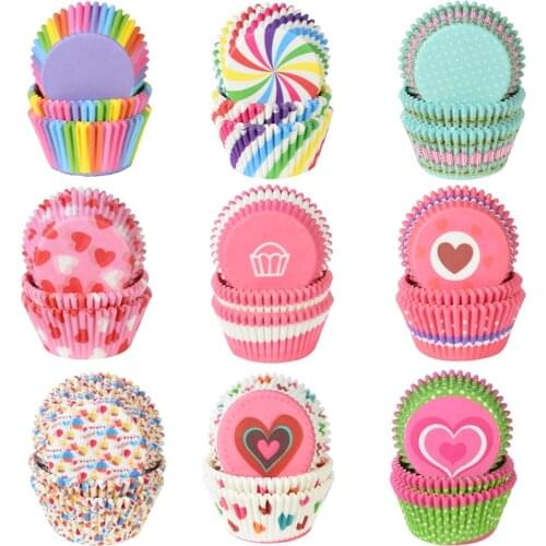 100Pcs Rainbow Cake Muffin Paper Cups Cake Box Cupcake Liner Wedding Christmas Party Kitchen Baking Mold Tray Mold Accessories
